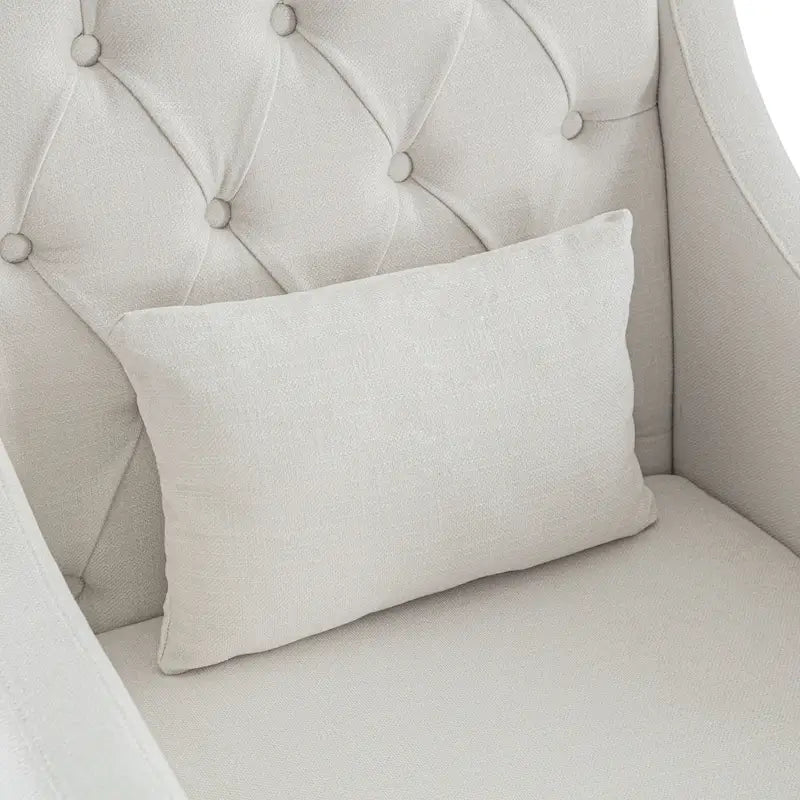 Fauteuil d'appoint capitonné en tissu avec coussin lombaire – Beige