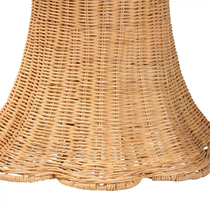 Table d'appoint ronde en rotin naturel tressé avec base à piédestal festonnée