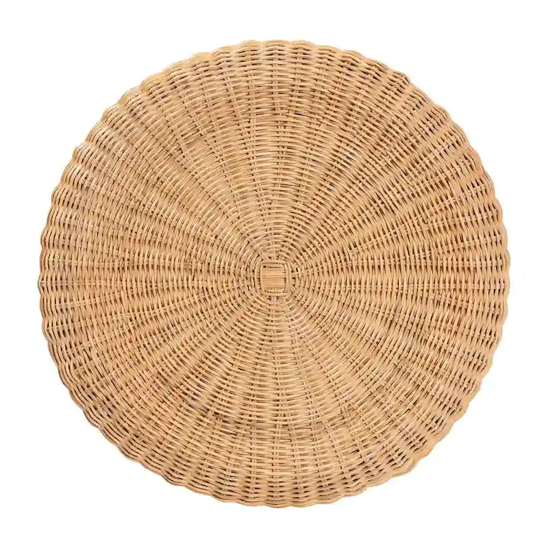 Table d'appoint ronde en rotin naturel tressé avec base à piédestal festonnée