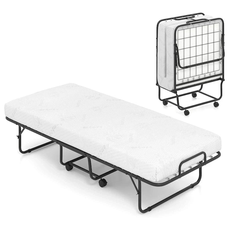 Lit pliant d'appoint avec matelas en mousse à mémoire de forme et gel – Taille jumeau