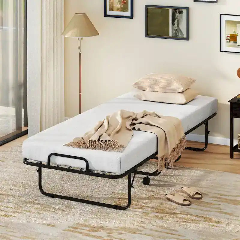 Lit pliant d'appoint avec matelas en mousse à mémoire de forme et gel – Taille jumeau