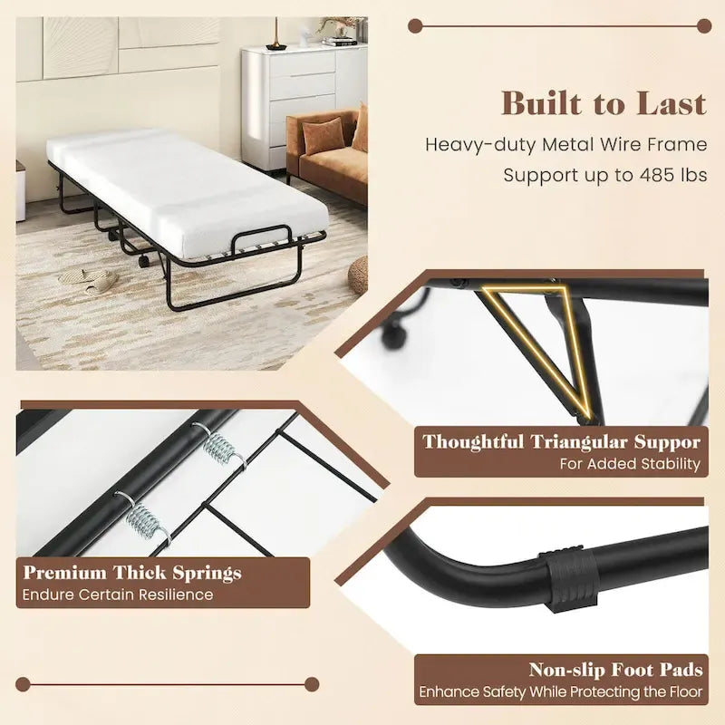 Lit pliant d'appoint avec matelas en mousse à mémoire de forme et gel – Taille jumeau