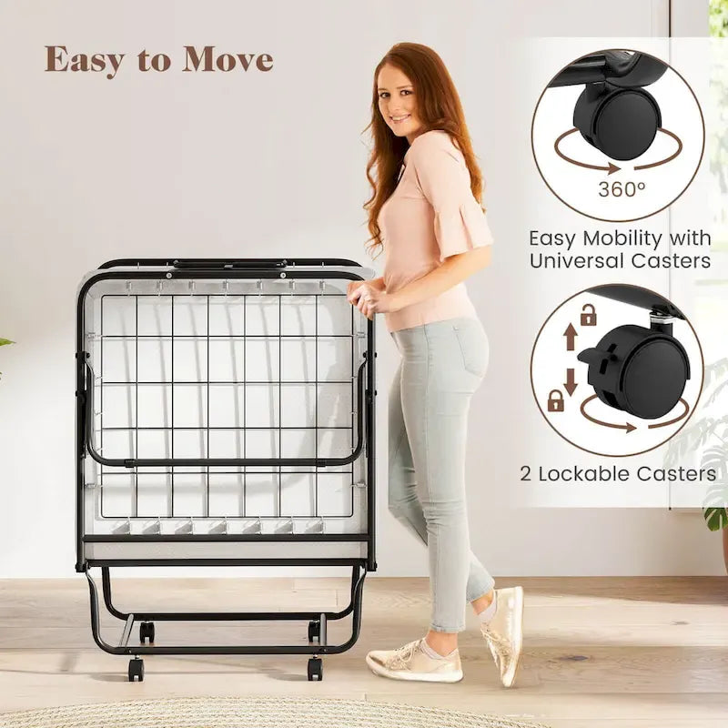 Lit pliant d'appoint avec matelas en mousse à mémoire de forme et gel – Taille jumeau