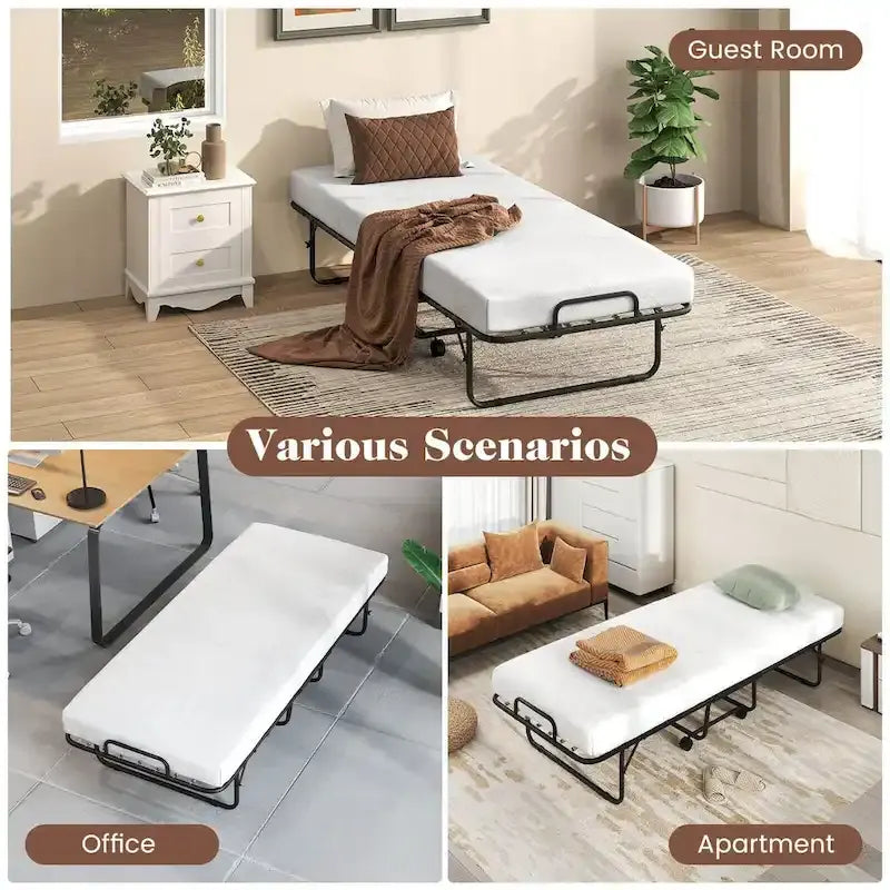 Lit pliant d'appoint avec matelas en mousse à mémoire de forme et gel – Taille jumeau