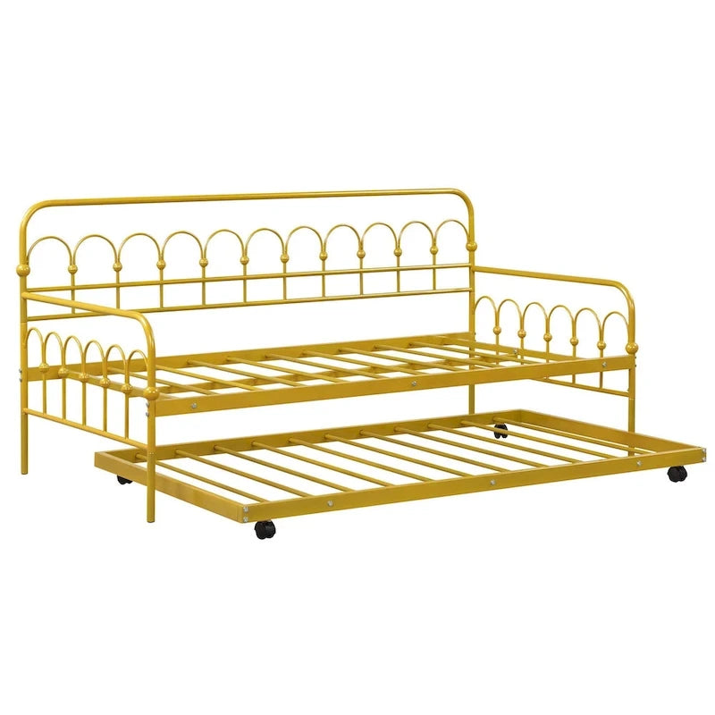 Lit de repos double en métal avec lit gigogne escamotable – Lit 2-en-1 compact