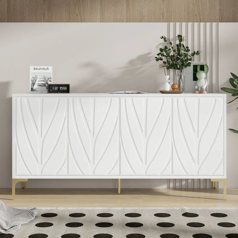 Buffet bahut en placage de bois de 60 po avec 4 portes à ouverture par pression