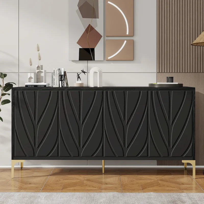 Buffet bahut en placage de bois de 60 po avec 4 portes à ouverture par pression