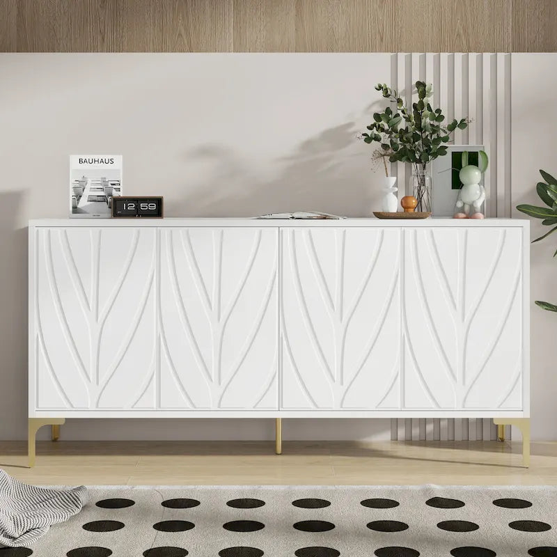 Buffet bahut en placage de bois de 60 po avec 4 portes à ouverture par pression