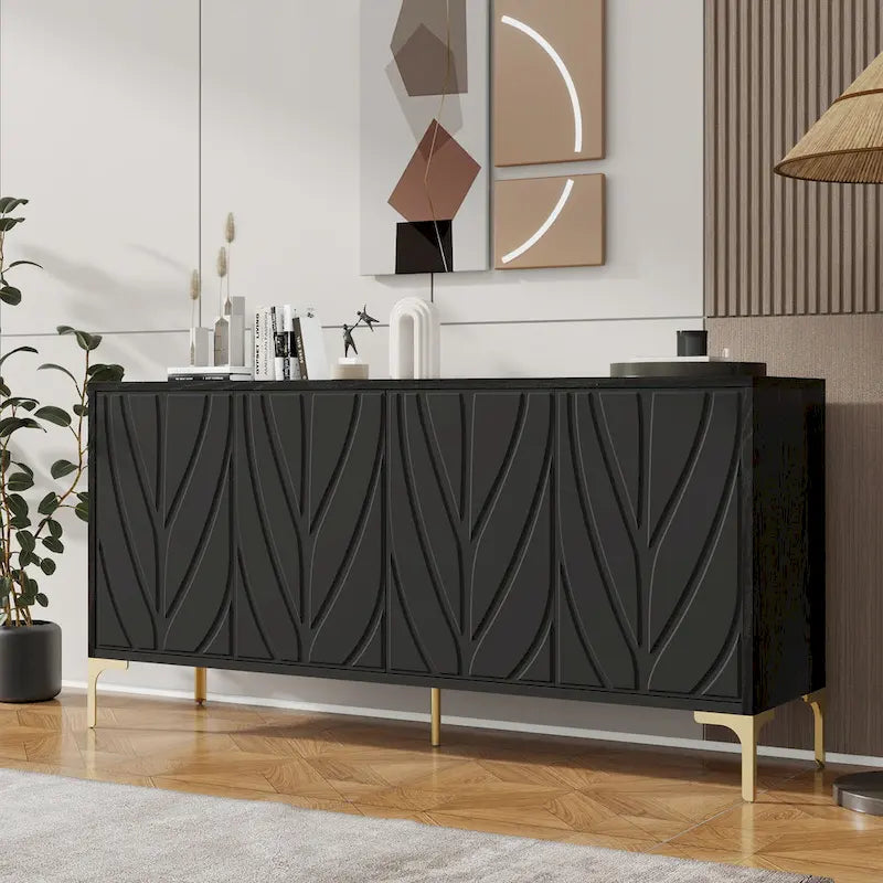 Buffet bahut en placage de bois de 60 po avec 4 portes à ouverture par pression