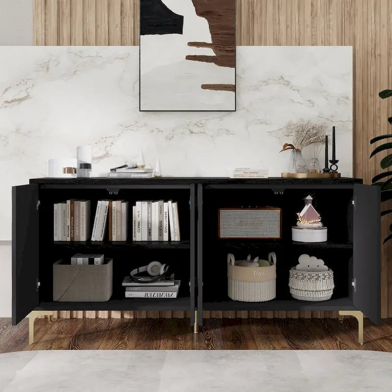 Buffet bahut en placage de bois de 60 po avec 4 portes à ouverture par pression