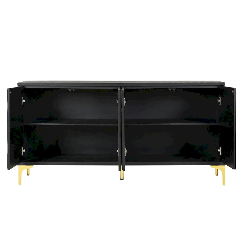 Buffet bahut en placage de bois de 60 po avec 4 portes à ouverture par pression