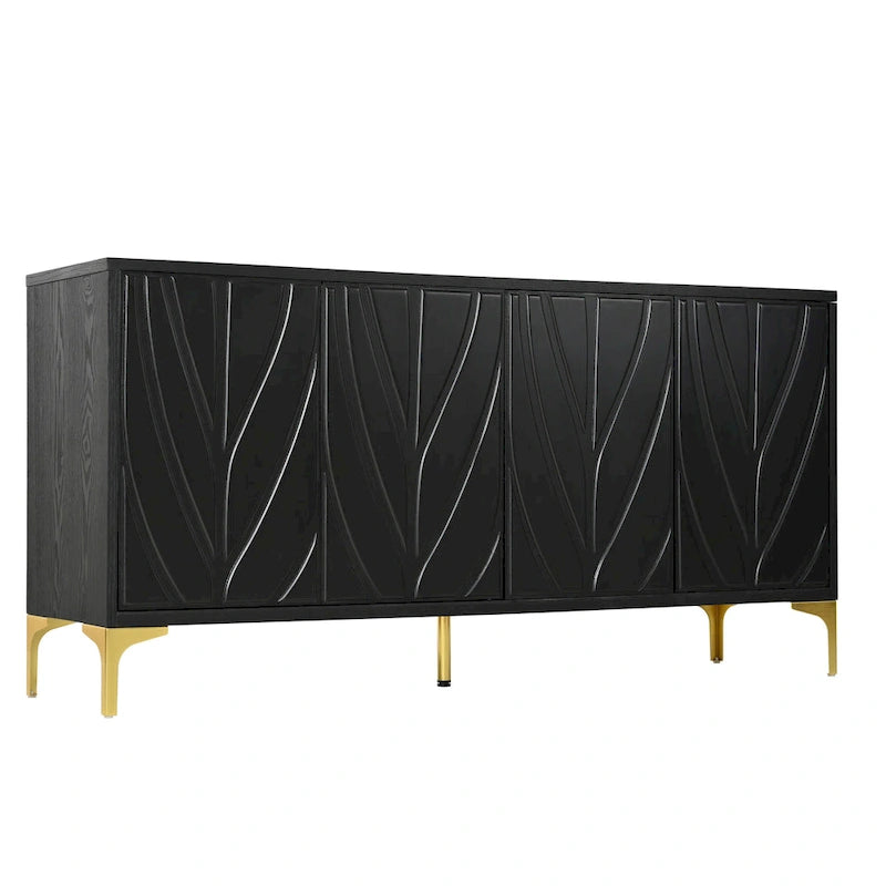Buffet bahut en placage de bois de 60 po avec 4 portes à ouverture par pression
