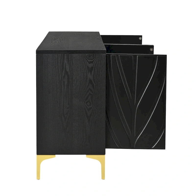 Buffet bahut en placage de bois de 60 po avec 4 portes à ouverture par pression