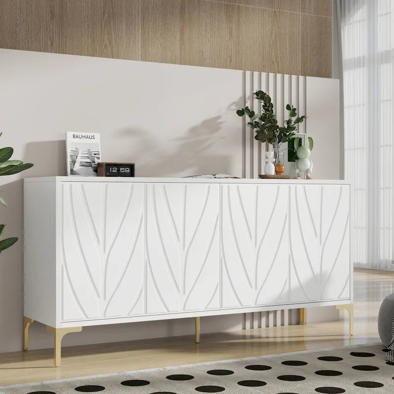 Buffet bahut en placage de bois de 60 po avec 4 portes à ouverture par pression