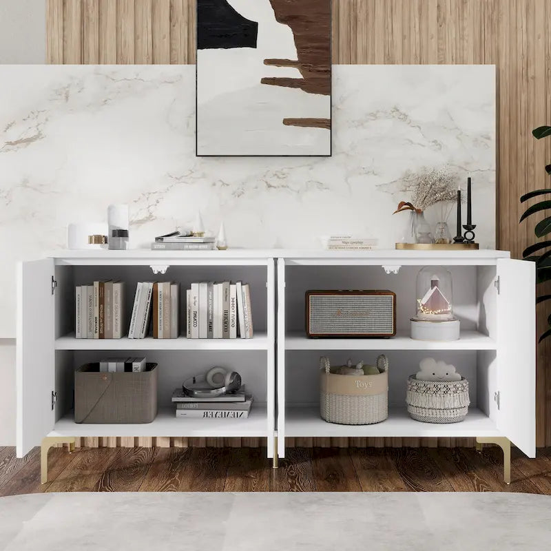 Buffet bahut en placage de bois de 60 po avec 4 portes à ouverture par pression