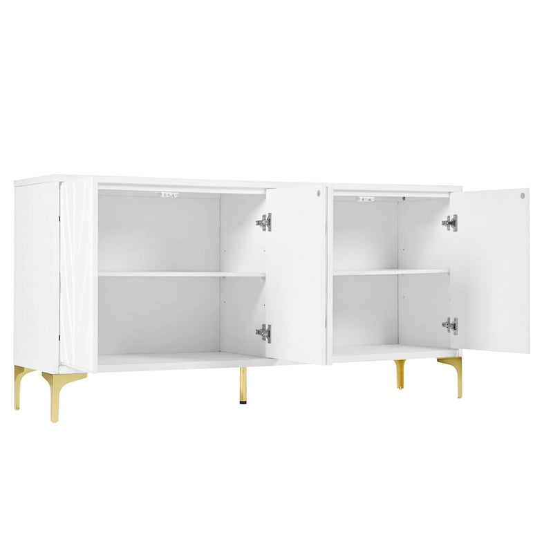 Buffet bahut en placage de bois de 60 po avec 4 portes à ouverture par pression