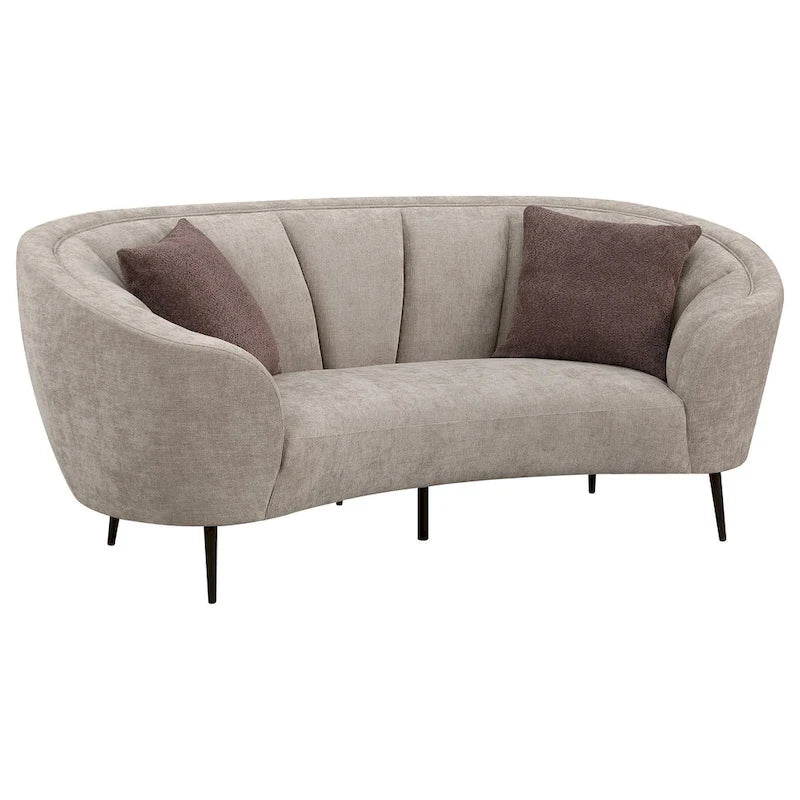 Canapé incurvé en velours côtelé, 84 po – Beige avec coussins décoratifs