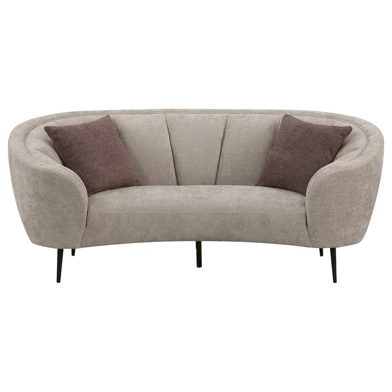 Canapé incurvé en velours côtelé, 84 po – Beige avec coussins décoratifs