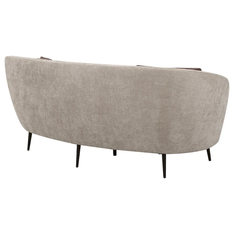 Canapé incurvé en velours côtelé, 84 po – Beige avec coussins décoratifs