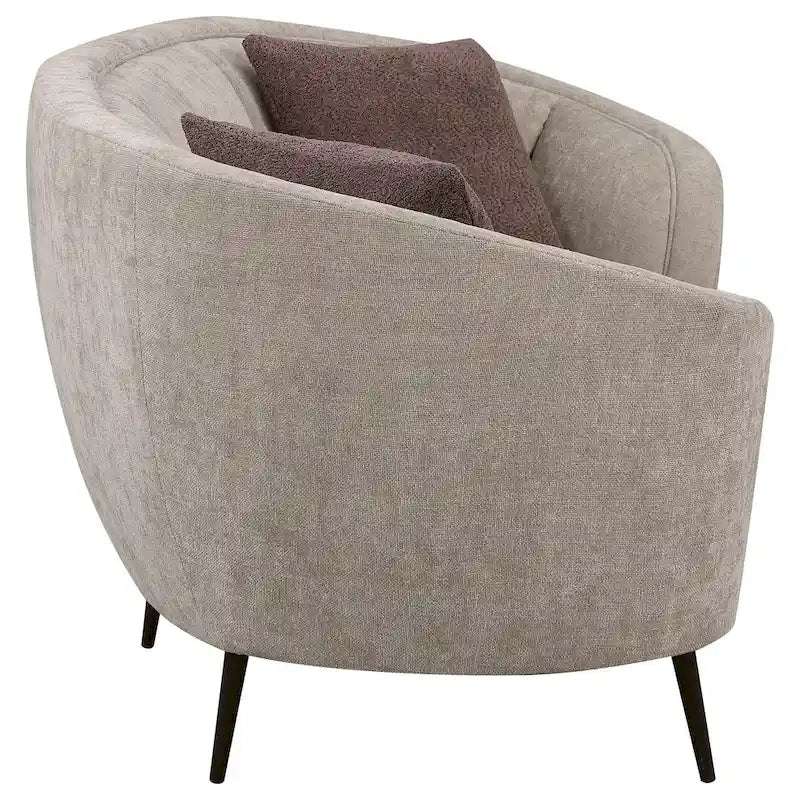 Canapé incurvé en velours côtelé, 84 po – Beige avec coussins décoratifs