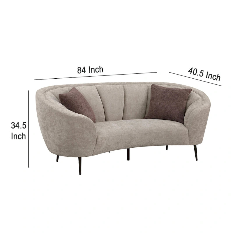 Canapé incurvé en velours côtelé, 84 po – Beige avec coussins décoratifs