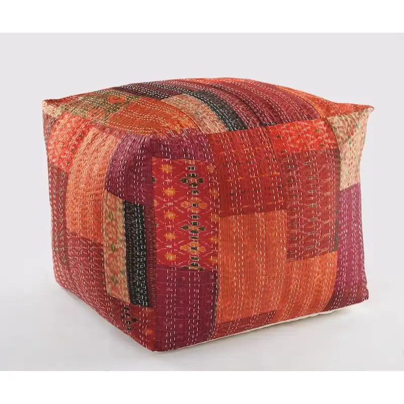 Pouf carré patchwork, 24 po – Rouge