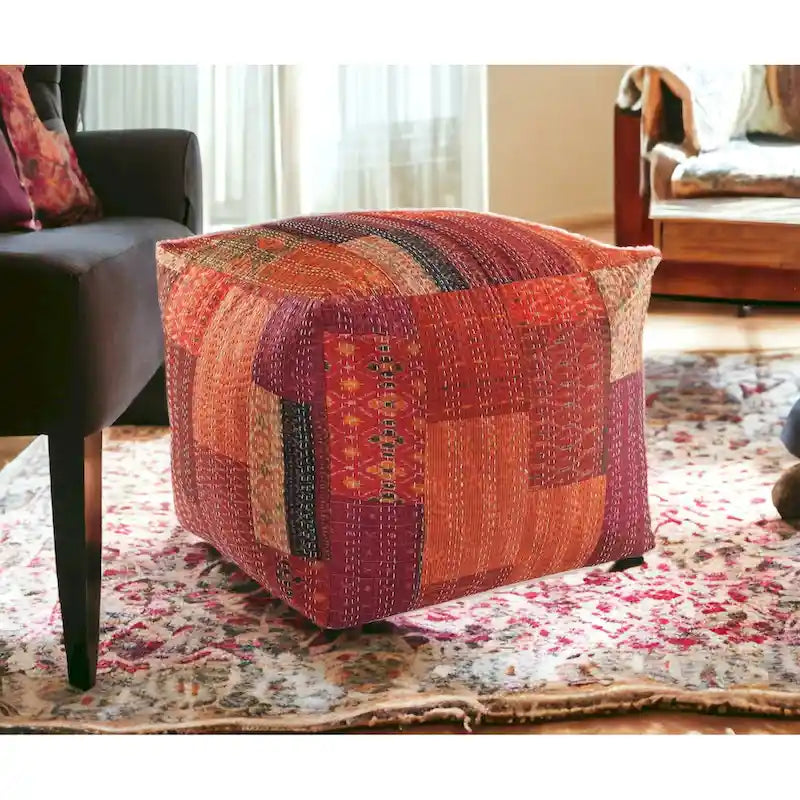 Pouf carré patchwork, 24 po – Rouge