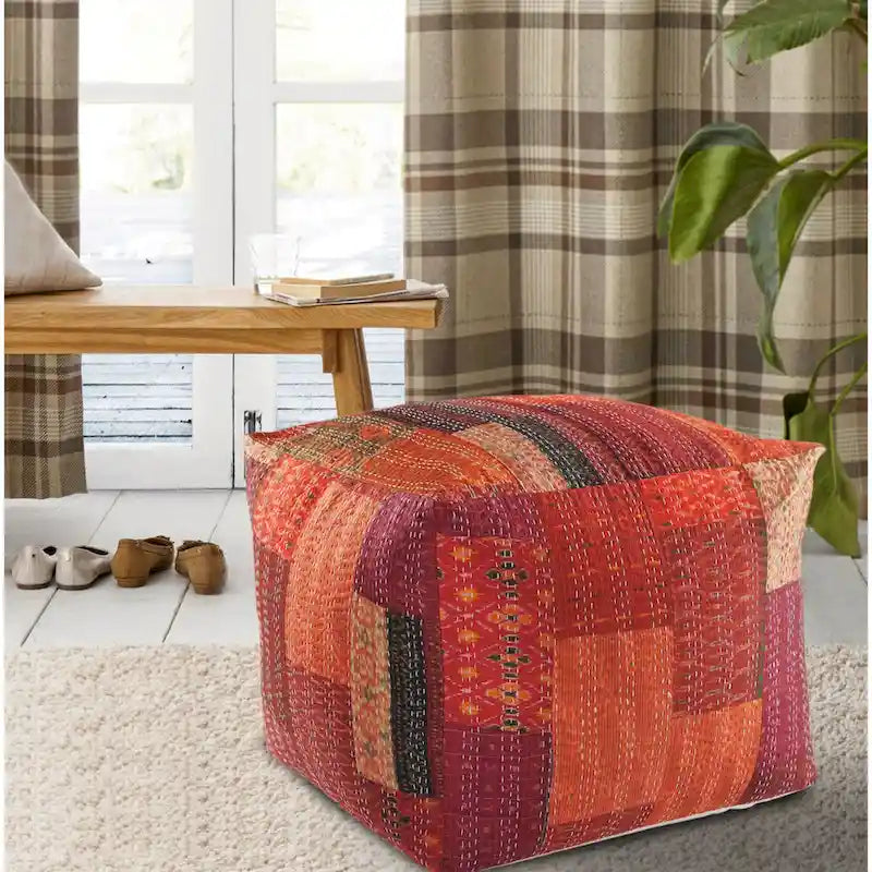 Pouf carré patchwork, 24 po – Rouge