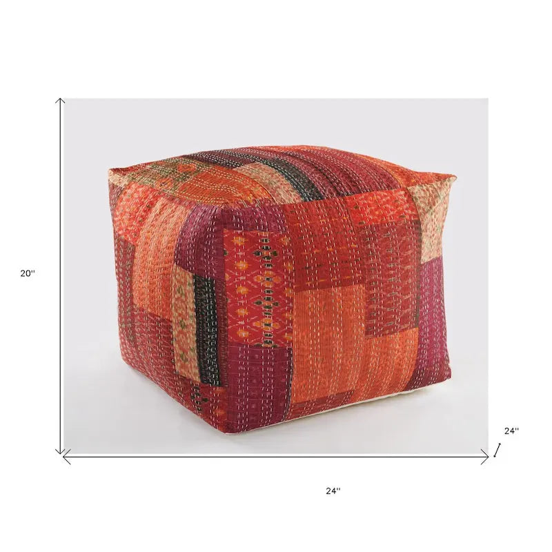 Pouf carré patchwork, 24 po – Rouge