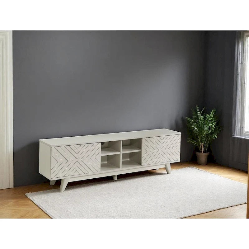 Meuble TV Mid-Century Modern avec meuble à deux portes et étagères ouvertes