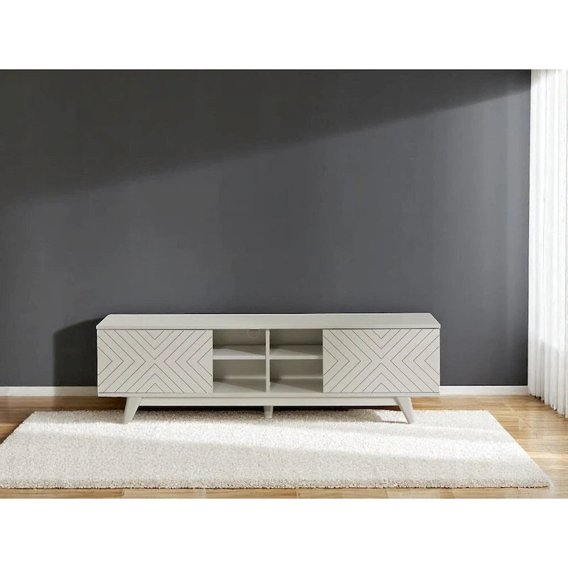 Meuble TV Mid-Century Modern avec meuble à deux portes et étagères ouvertes