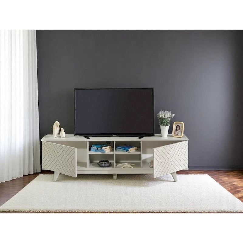 Meuble TV Mid-Century Modern avec meuble à deux portes et étagères ouvertes