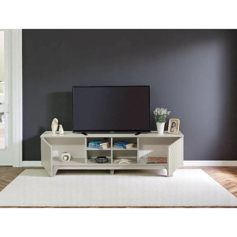 Meuble TV Mid-Century Modern avec meuble à deux portes et étagères ouvertes