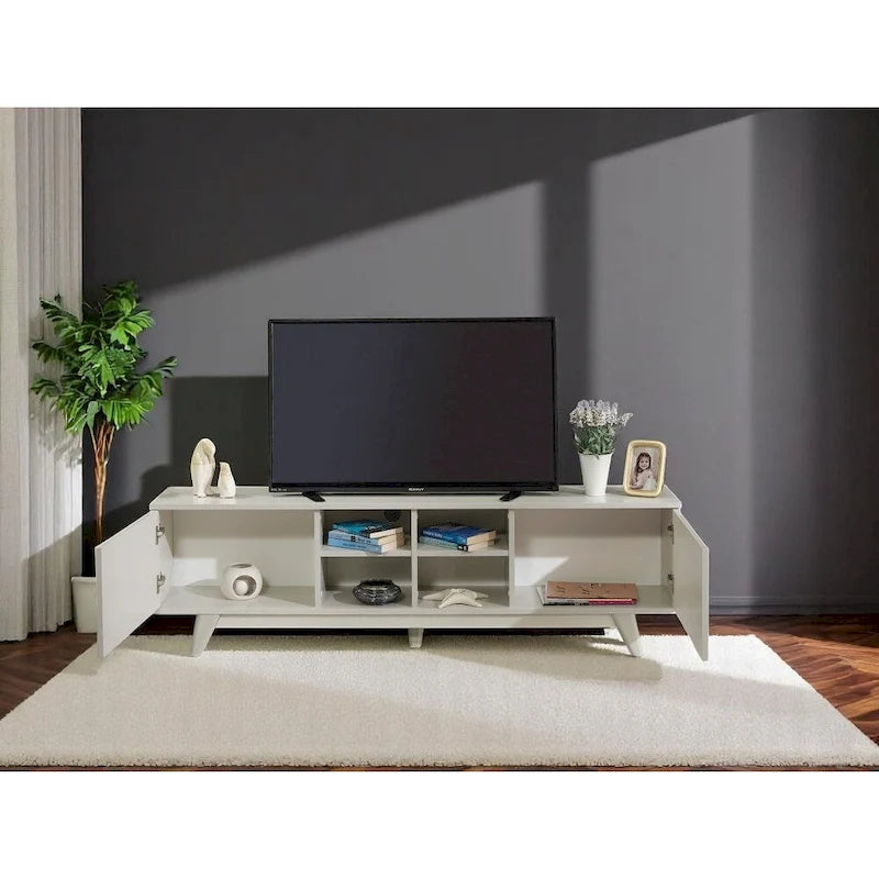 Meuble TV Mid-Century Modern avec meuble à deux portes et étagères ouvertes