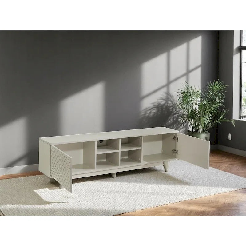 Meuble TV Mid-Century Modern avec meuble à deux portes et étagères ouvertes