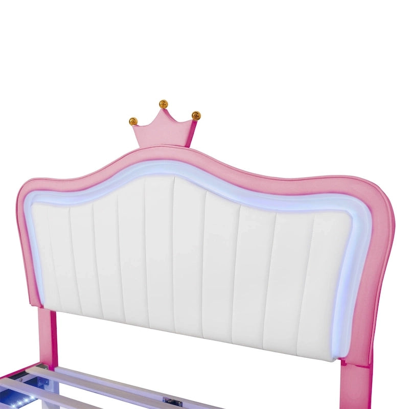 Lit plateforme avec tête de lit couronne et lumières LED — Rose, Grand lit, Capacité de 272 kg
