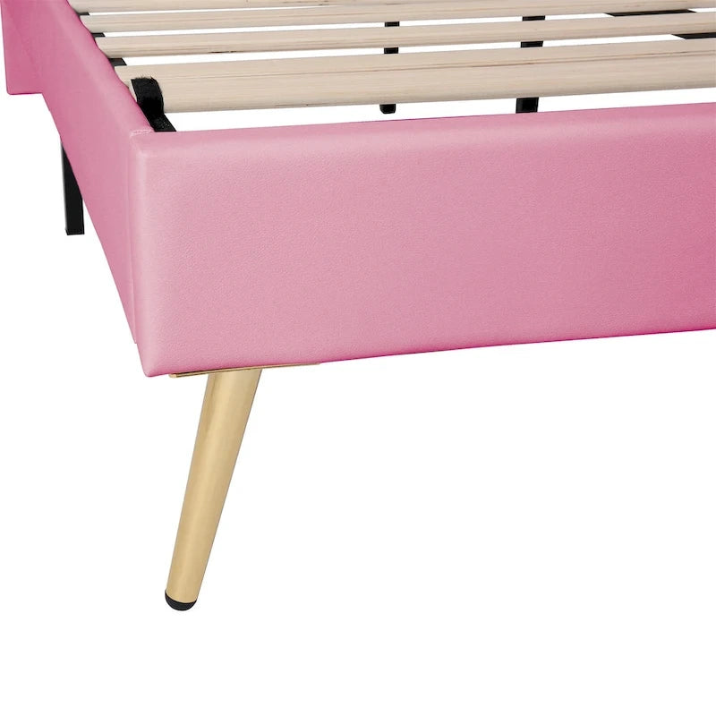 Lit plateforme avec tête de lit couronne et lumières LED — Rose, Grand lit, Capacité de 272 kg