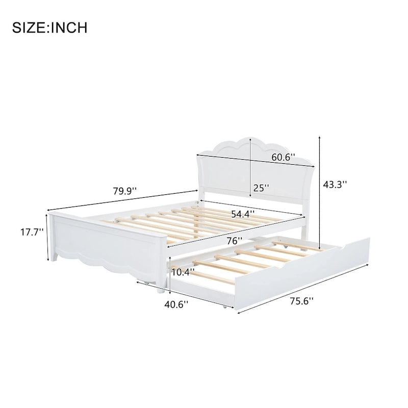 Lit plateforme moderne en bois avec tête de lit et lit gigogne simple – Grand lit, Blanc