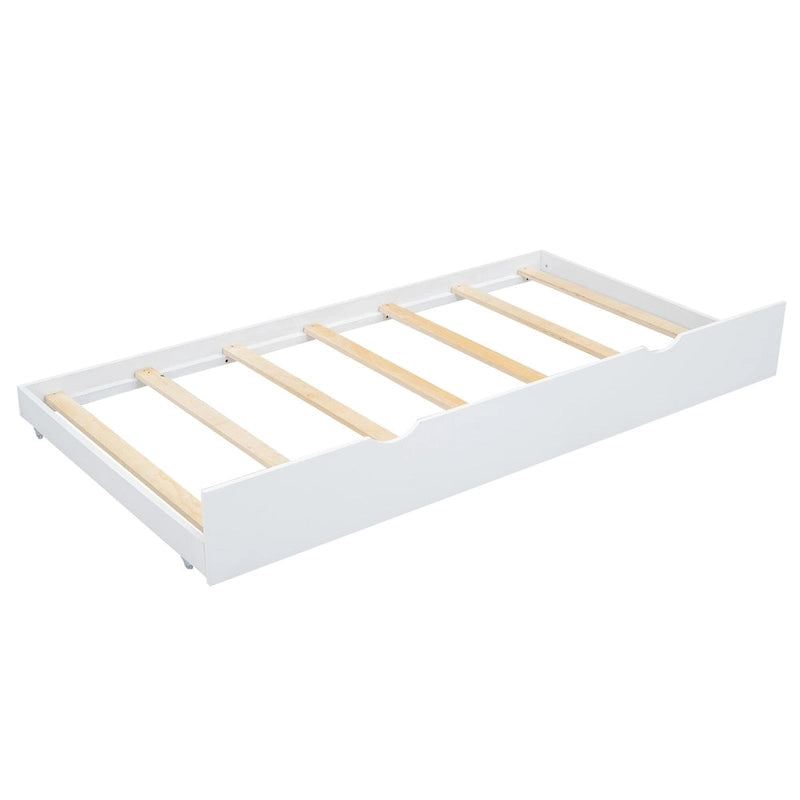Lit plateforme moderne en bois avec tête de lit et lit gigogne simple – Grand lit, Blanc