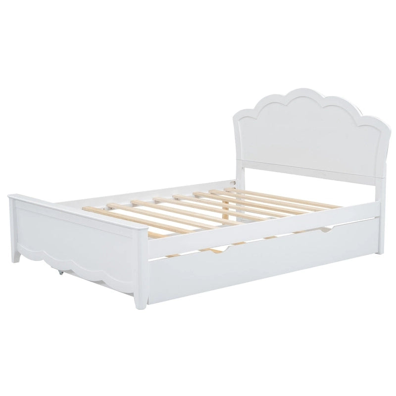 Lit plateforme moderne en bois avec tête de lit et lit gigogne simple – Grand lit, Blanc