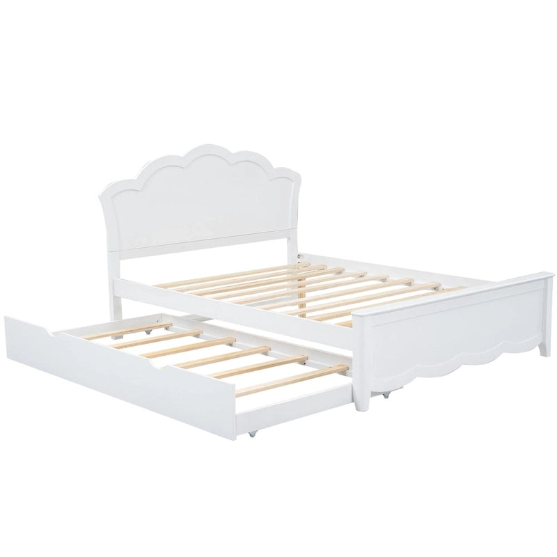Lit plateforme moderne en bois avec tête de lit et lit gigogne simple – Grand lit, Blanc