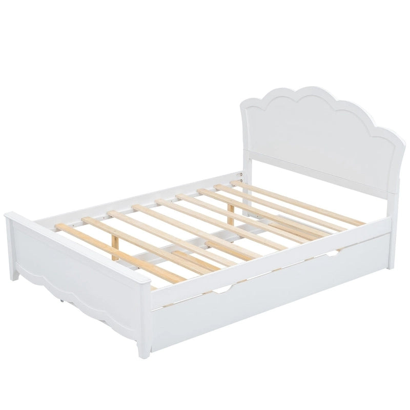 Lit plateforme moderne en bois avec tête de lit et lit gigogne simple – Grand lit, Blanc