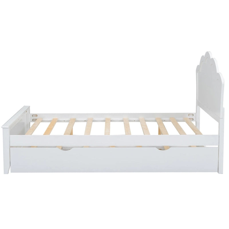 Lit plateforme moderne en bois avec tête de lit et lit gigogne simple – Grand lit, Blanc