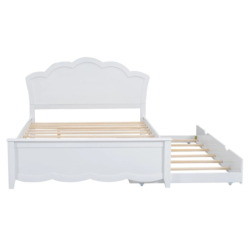 Lit plateforme moderne en bois avec tête de lit et lit gigogne simple – Grand lit, Blanc