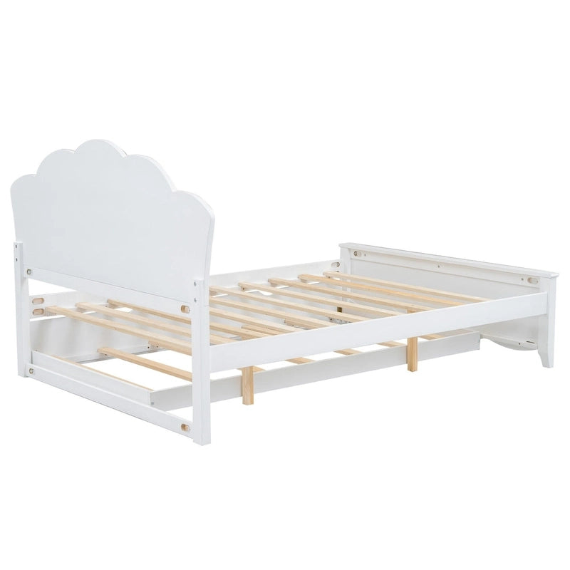 Lit plateforme moderne en bois avec tête de lit et lit gigogne simple – Grand lit, Blanc