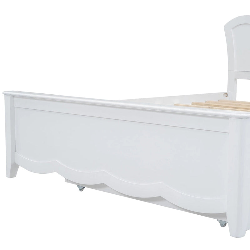 Lit plateforme moderne en bois avec tête de lit et lit gigogne simple – Grand lit, Blanc