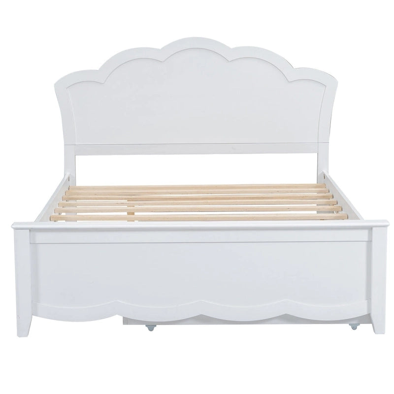Lit plateforme moderne en bois avec tête de lit et lit gigogne simple – Grand lit, Blanc