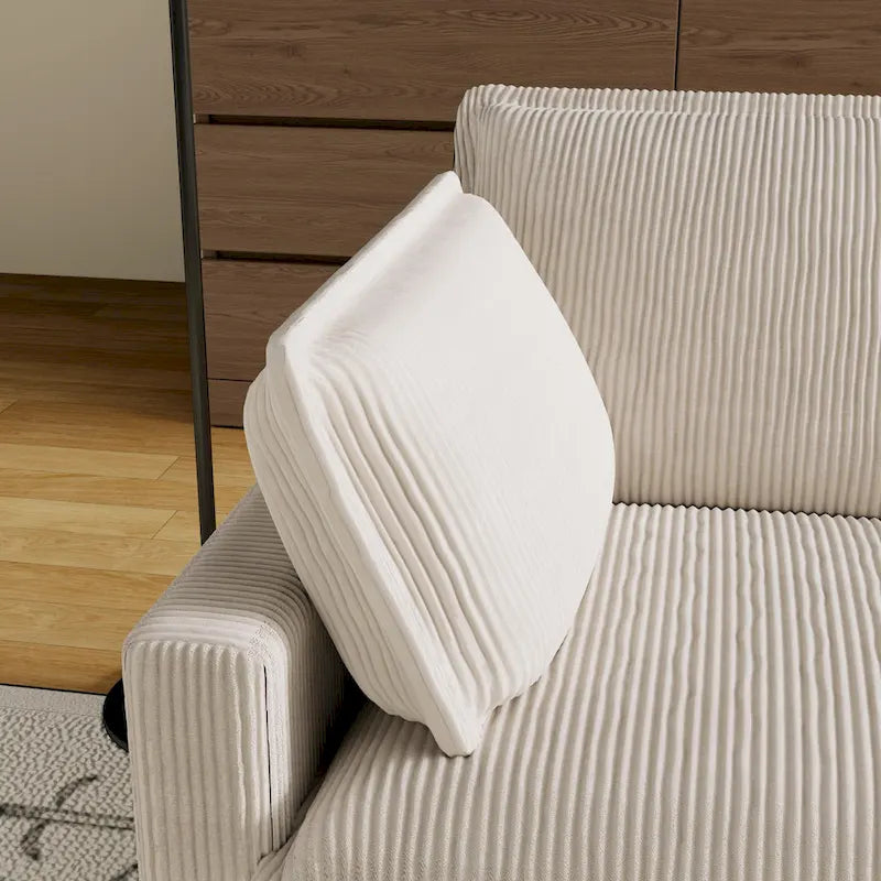 Grand canapé 4 places en velours côtelé avec assise profonde et pouf amovible – 261 cm