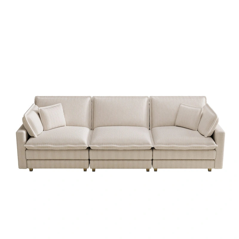 Grand canapé 4 places en velours côtelé avec assise profonde et pouf amovible – 261 cm