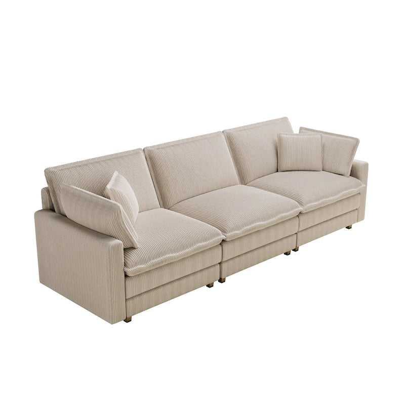 Grand canapé 4 places en velours côtelé avec assise profonde et pouf amovible – 261 cm